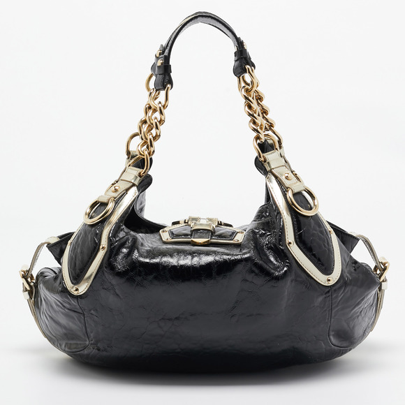 VERSACE Black/Gold Patent Leather Medussa Flap Hobo - Picture 4 of 8